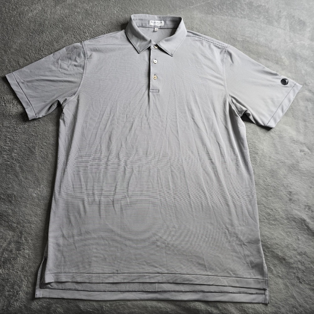 Peter Millar Jubilee Summer Comfort Polo Mens Large Iron Gray Striped Golf EUC